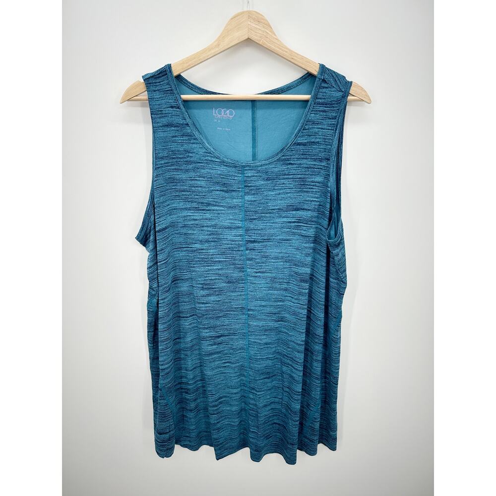 Logo Layers Tank Women‎ XL Blue Sleeveless Scoop Neck Long Tunic Rayon Stretch